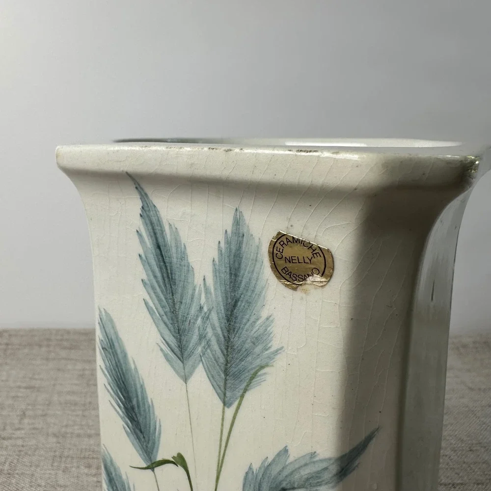 Vintage Ceramiche Nelly Bassano Italy Vase | Hand Painted Botanical Ceramic Vase